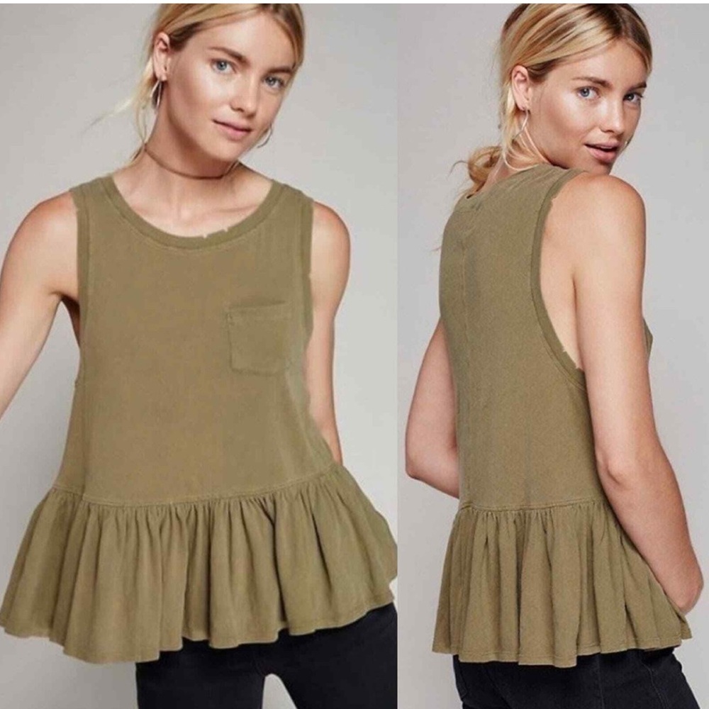 We The Free Size Medium Olive Green Sleeveless Peplum Top